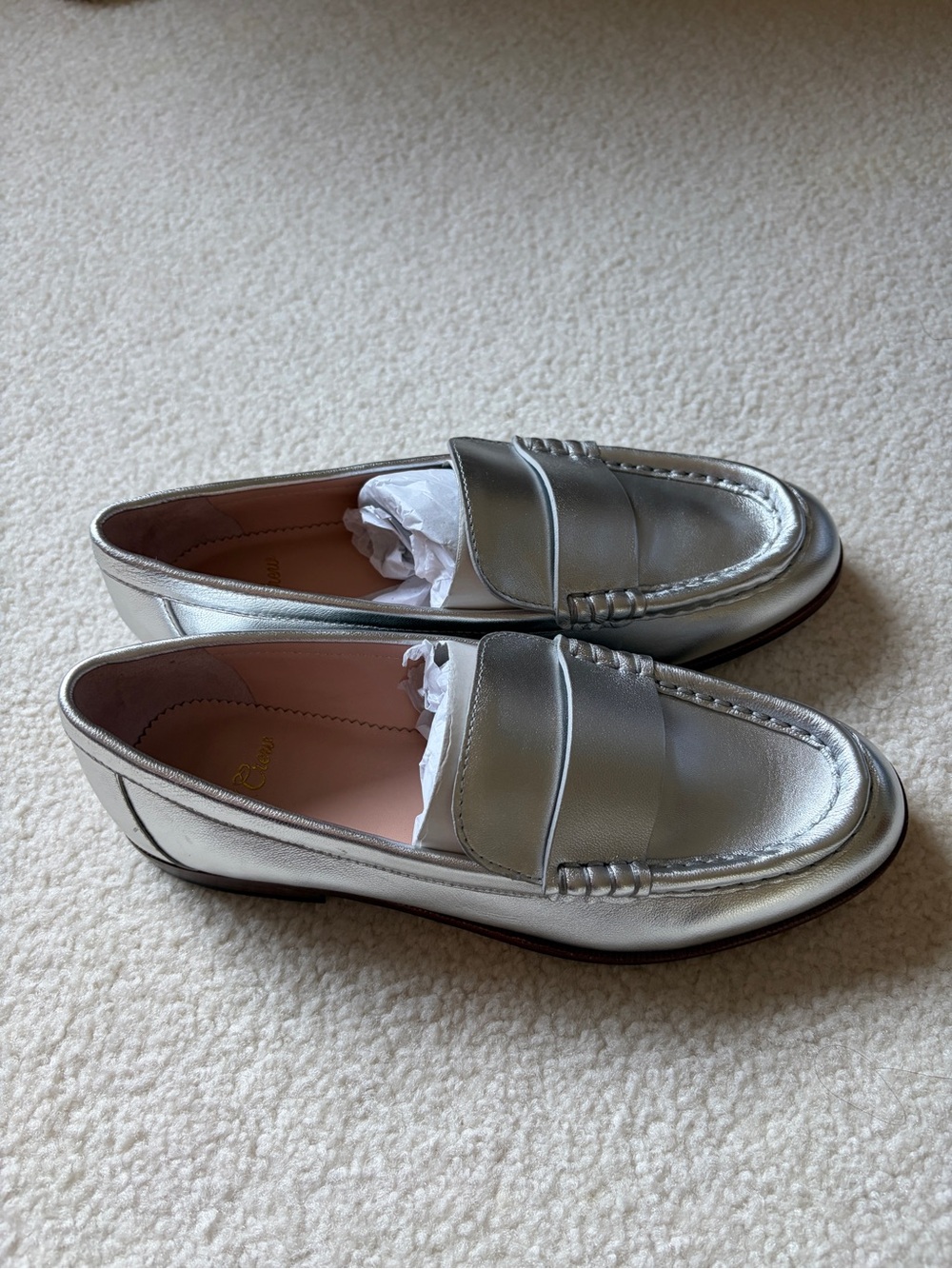 Leather penny loafers in silver - Picture 3 of 10